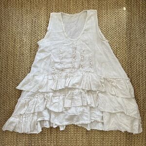 vintage white linen ruffle tunic dress